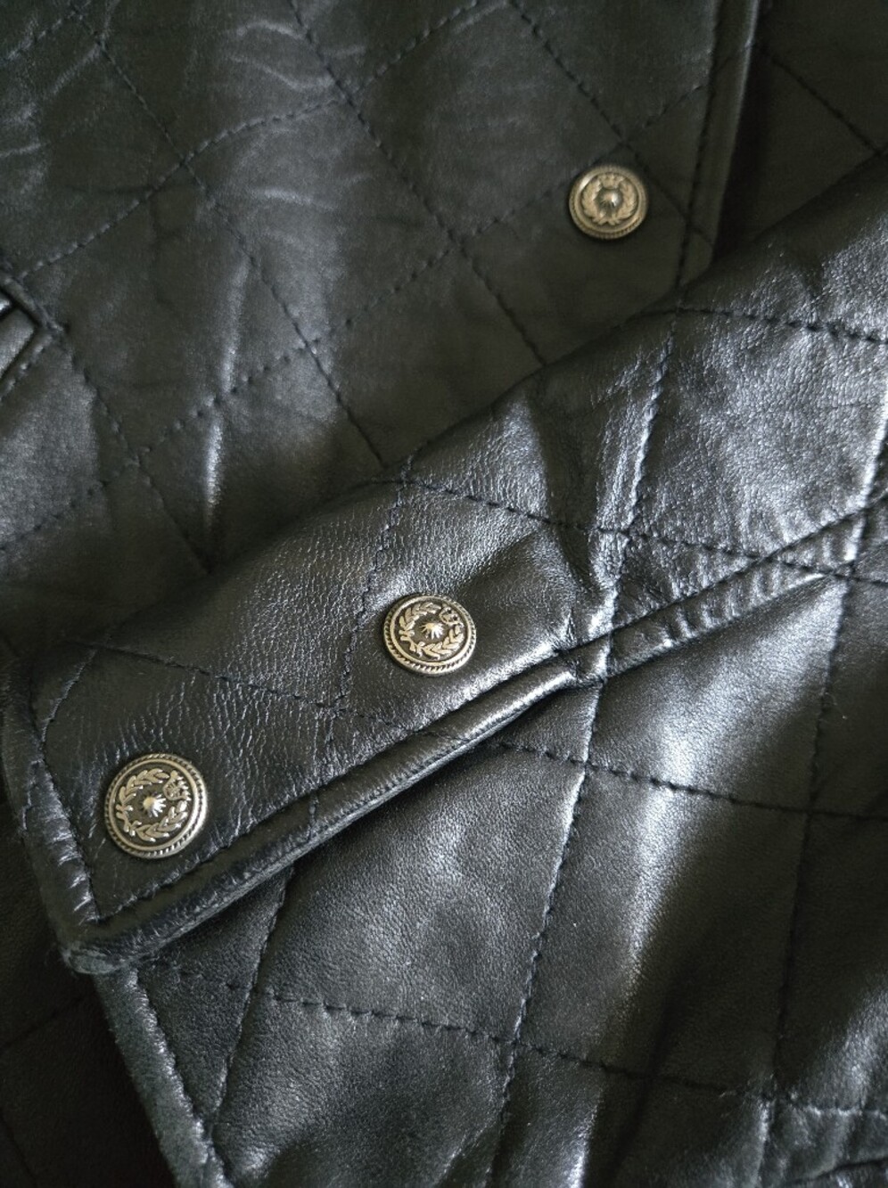 Vintage Express Quilted Leather Bomber Jacket L Parisian Moto Street Style Y2K - Picture 5 of 12